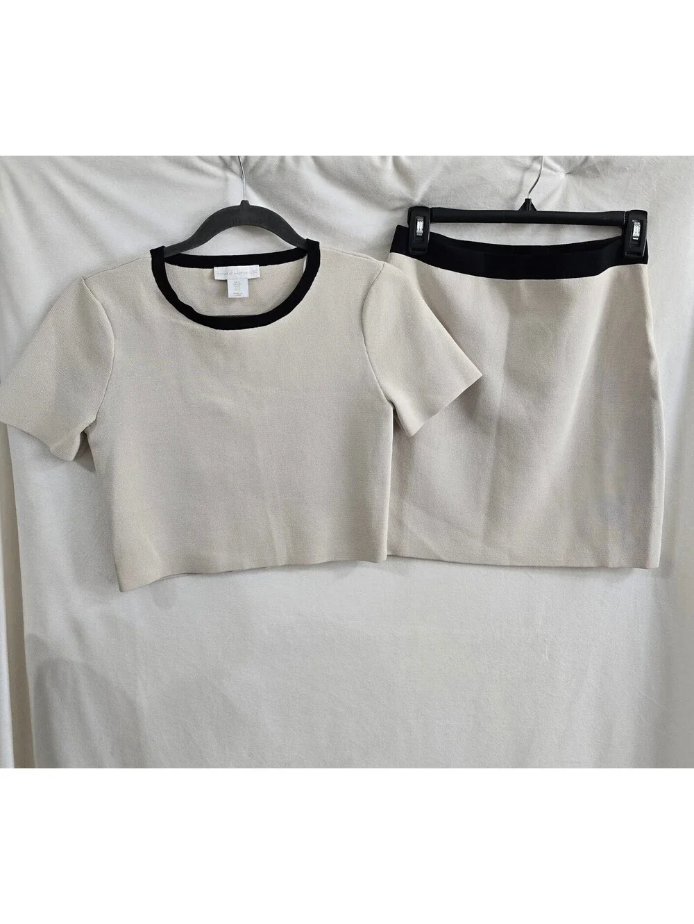 House of Harlow 1960 Beige and Black Crop Top and Mini Skirt Set, Size S